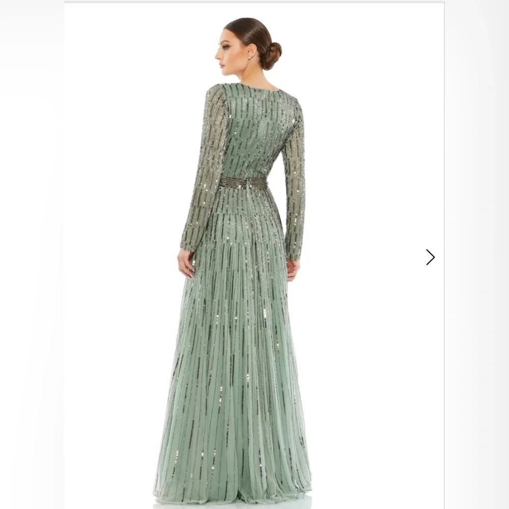 Sequined v neck illusion A-line gown - Picture 2 of 3